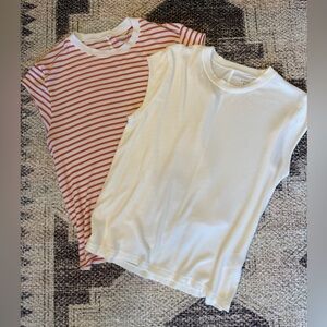 Striped and Solid American Eagle Soft & Sexy Ribbed Tops (selling as a pair)